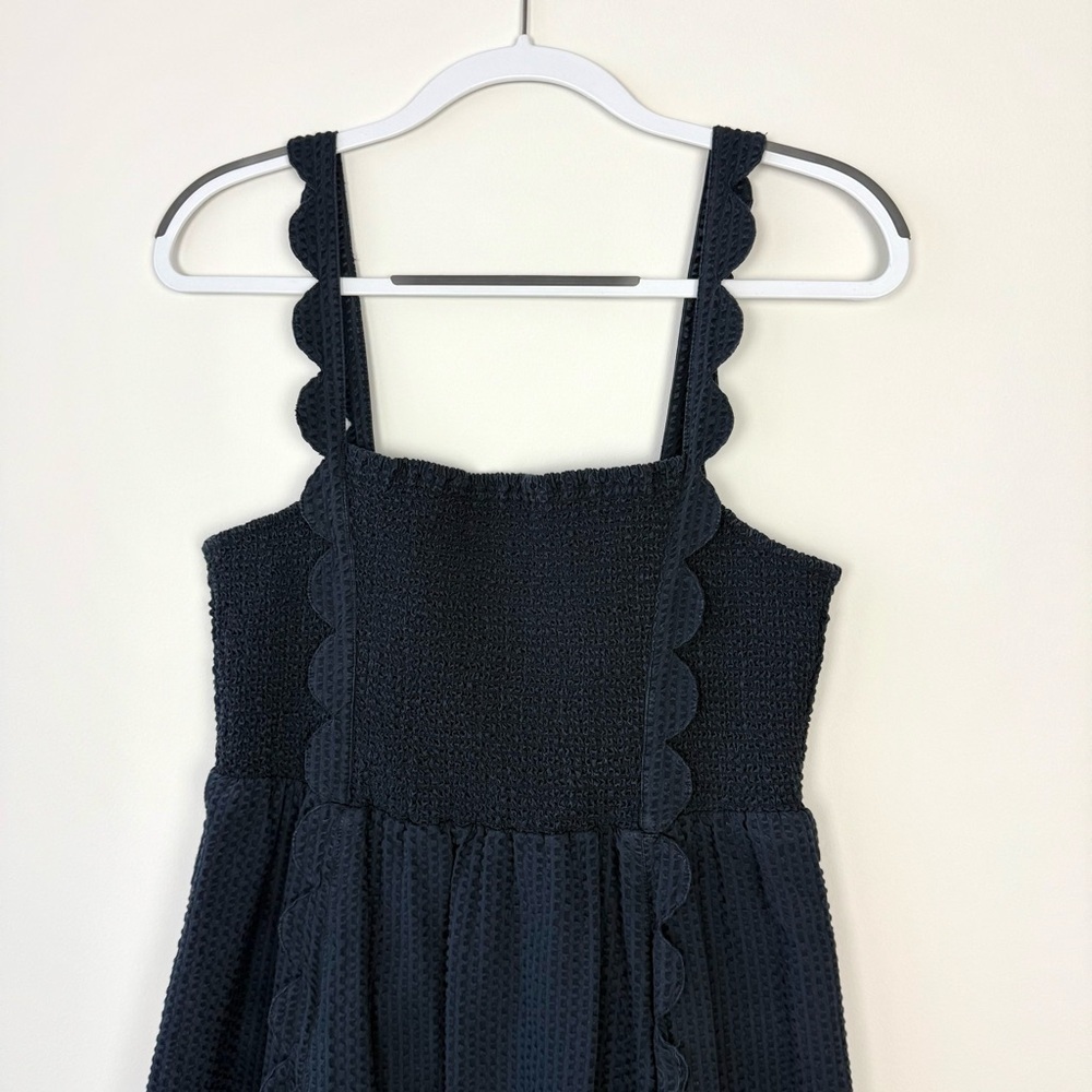 Vineyard Vines Seersucker Scalloped Midi Sun Dress Navy Blue - Picture 2 of 6